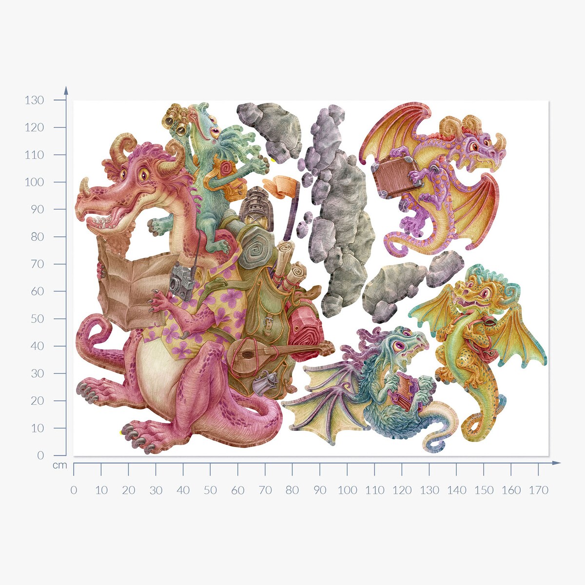 Zestaw naklejek na ścianę, Smoki bajkowa rodzina, 130cm