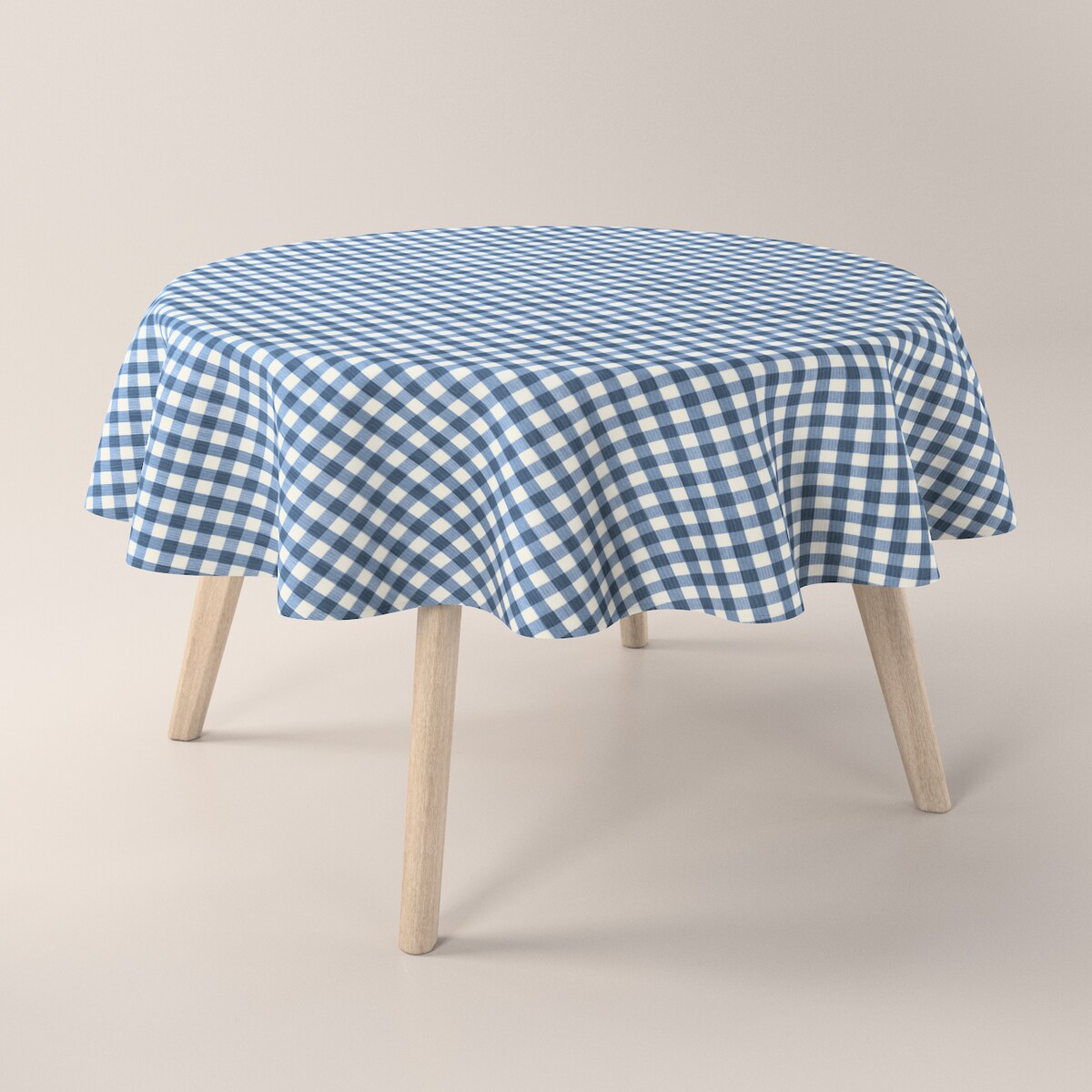 Obrus okrągły 160 x 160 cm granatowo-biała kratka (1,5x1,5cm)