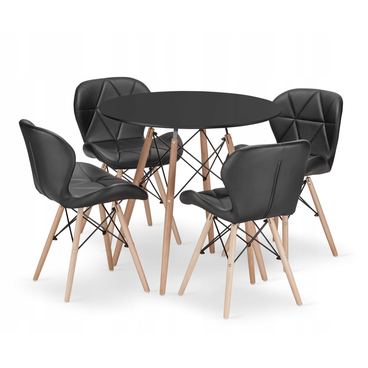 Zestaw Stół+ 4 Krzesła Szare Do Jadalni Kuchni Salonu Biura Okrągły Brązowy