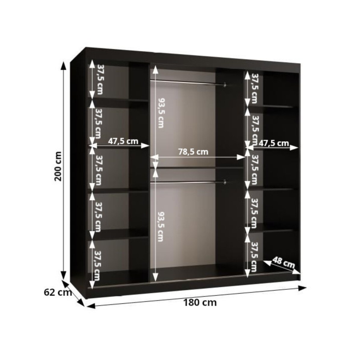 Szafa przesuwna Garderoba RAMIRO 1 180 gł. 62 czarny