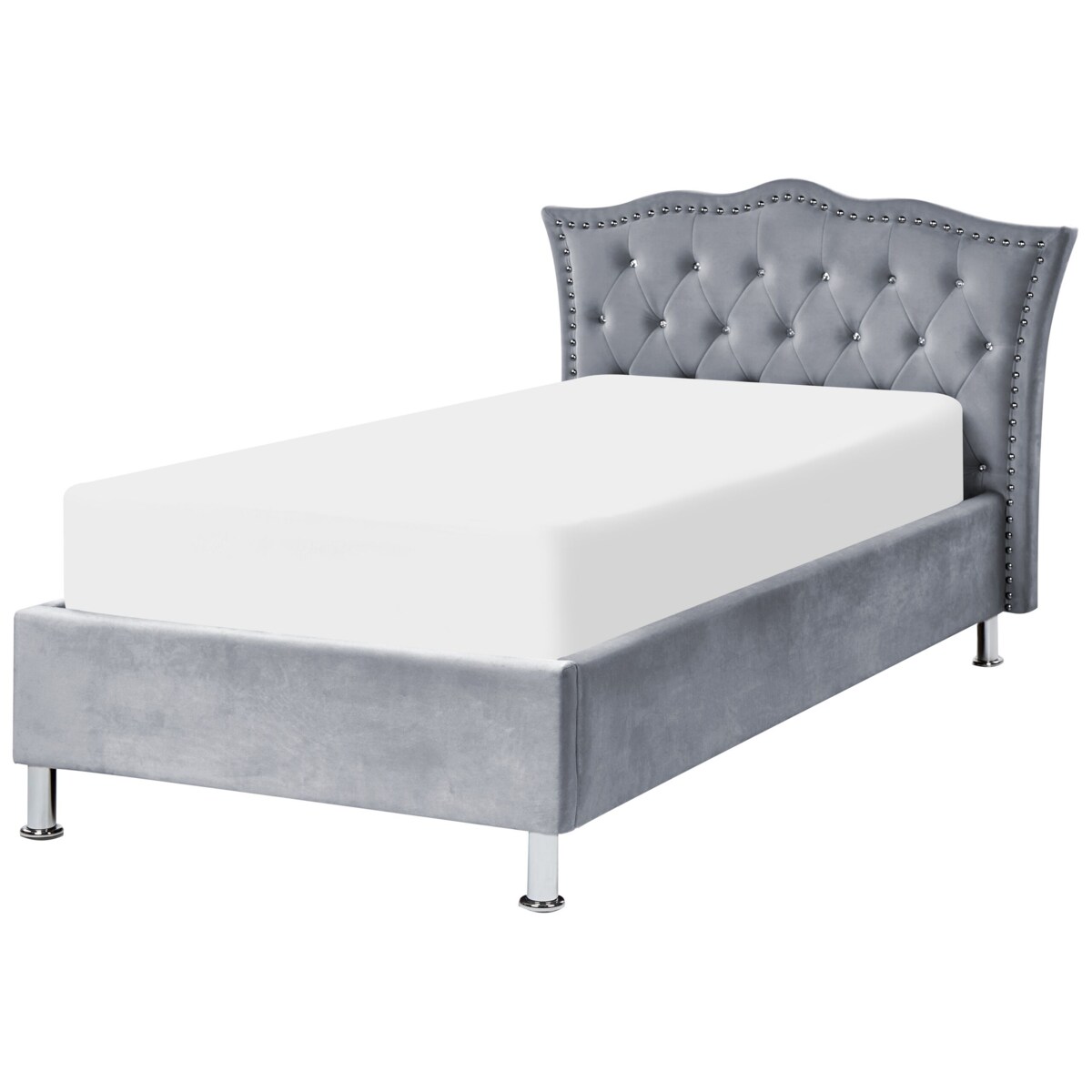 Łóżko welurowe z pojemnikiem 90 x 200 cm szare METZ