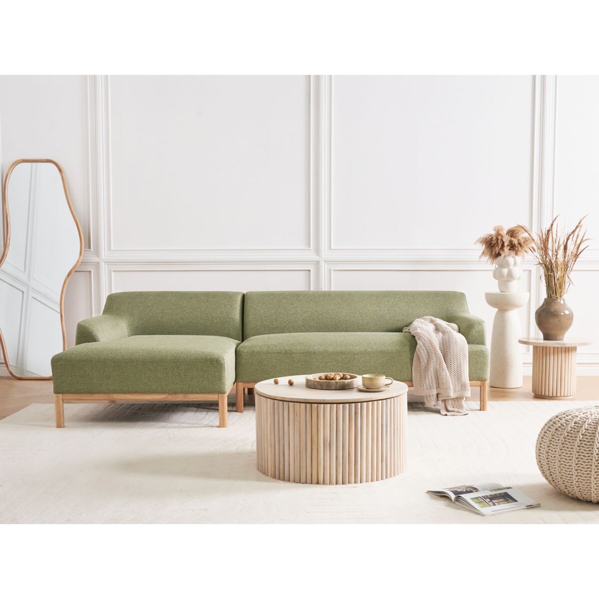 Sofa narożna prawostronna SOSJO Oliwkowy Tkanina Prawostronny