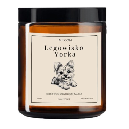 Świeca Sojowa Zapachowa z Drewnianym Knotem LEGOWISKO YORKA 230 ml Miloom