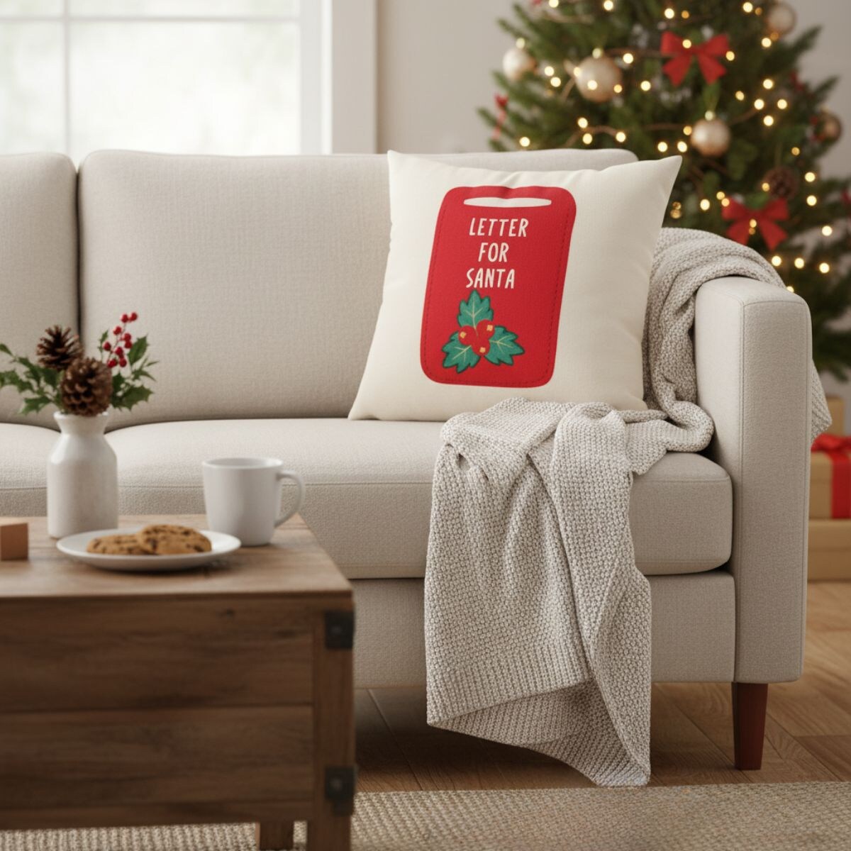 Poduszka dekoracyjna, świąteczny wzór, biała 40 x 40 cm