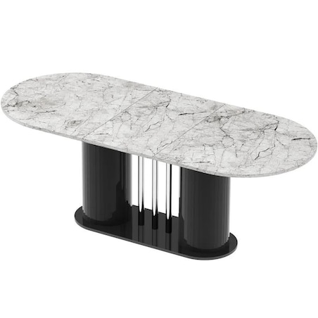 Stół rozkładany CESARO 160(208)x89 biały marmur venatino/czarny połysk