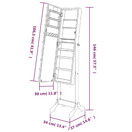 vidaXL Lustro stojące z LED, białe, 34x37x146 cm