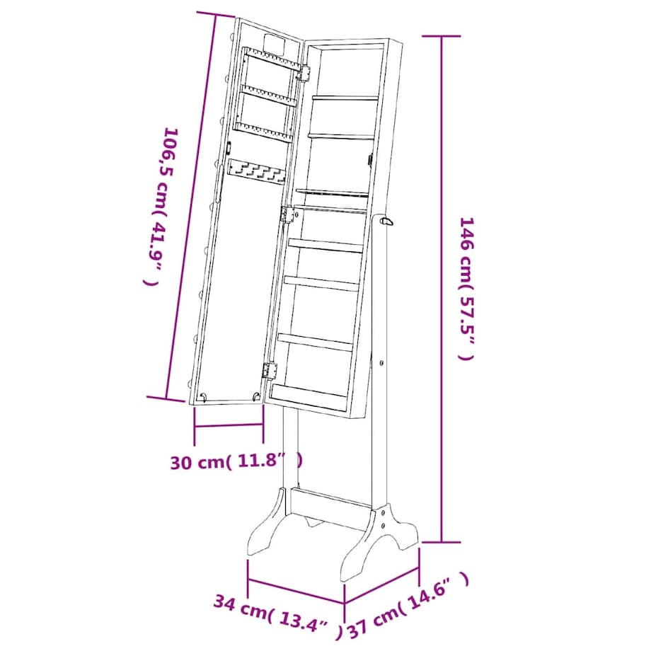 vidaXL Lustro stojące z LED, białe, 34x37x146 cm