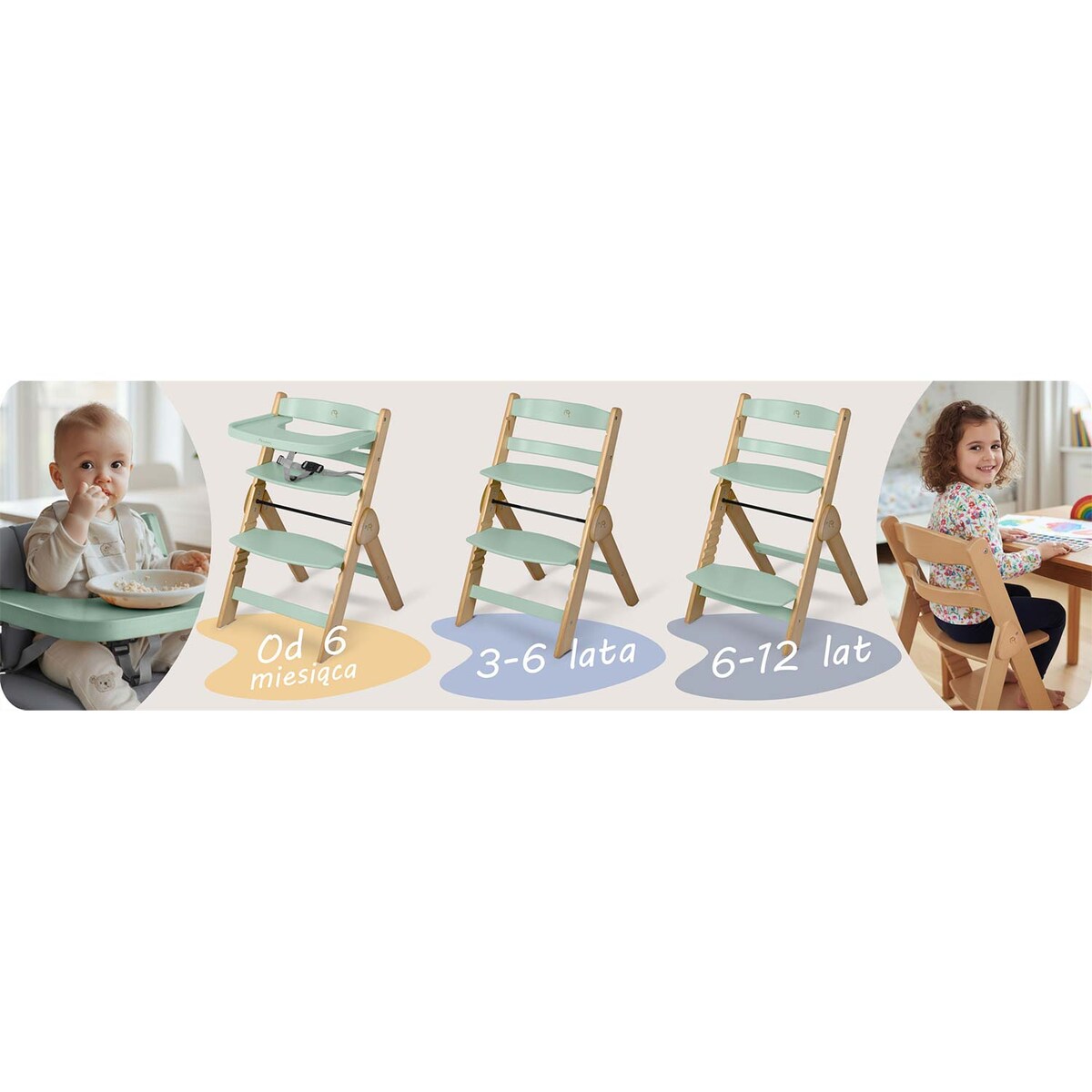 Drewniane krzesełko do karmienia Nukido składane regulowane pasy 702003