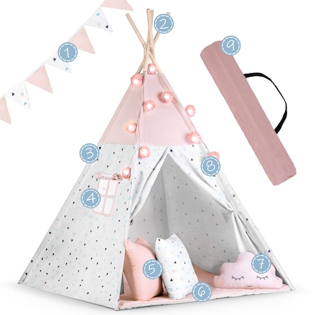 Tipi namiot wigwam dla dzieci teepee girlanda poduszki stabilizator Nukido