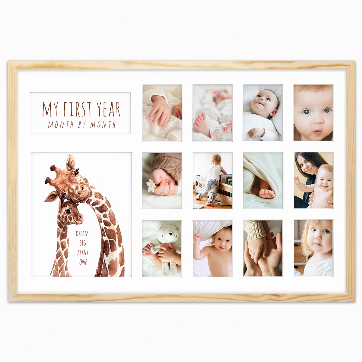 Ramka z drewna PIERWSZY ROCZEK - kolaż na 13 zdjęć My First Year 40x60 cm