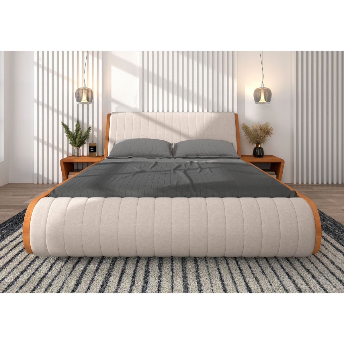 Łóżko lewitujące drewniane bukowe Visby HARALD / 140x200 cm, kolor naturalny, zagłówek Trinity 02