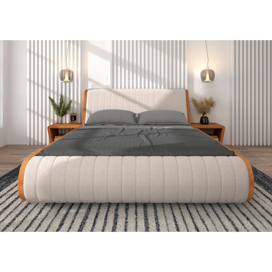 Łóżko lewitujące drewniane bukowe Visby HARALD / 140x200 cm, kolor naturalny, zagłówek Trinity 02