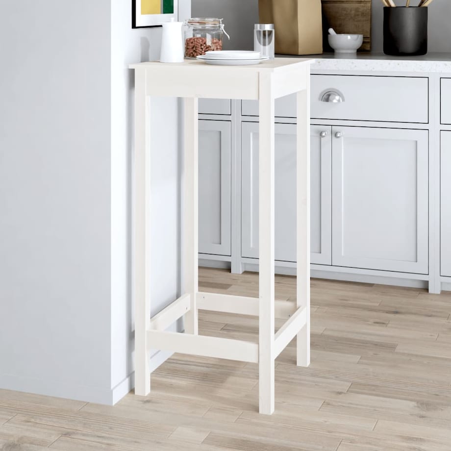 vidaXL Stolik barowy, biały, 50x50x110 cm, lite drewno sosnowe