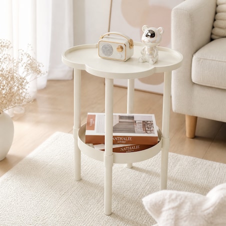 Mobilny stolik kawowy w kształcie koniczyny biały 37x37x46cm STL27B