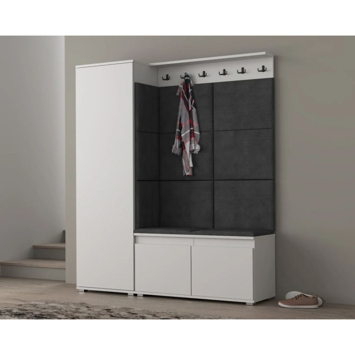 Garderoba z siedziskiem SINGAPUR 154 do przedpokoju biała/szara
