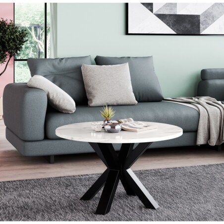 Stolik kawowy NEO okrągły 75 cm, metalowa podstawa- marmur jasny