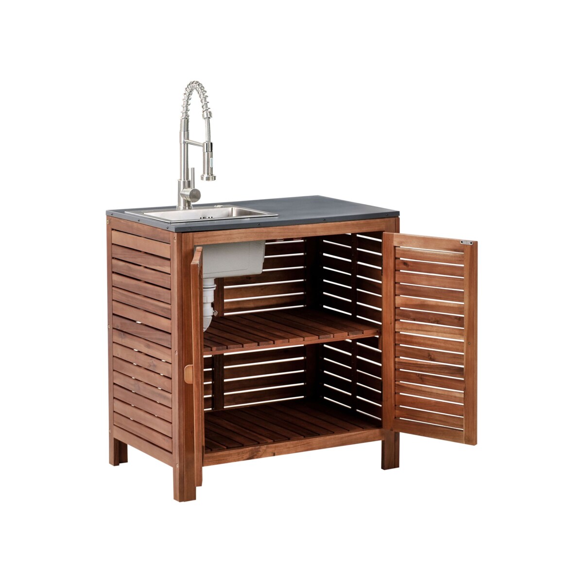 Szafka kuchenna ogrodowa ze zlewem BRUCOLI Drewno akacjowe 80 cm 50 cm Brązowy/ srebrny