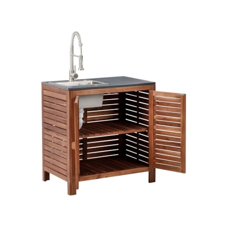 Szafka kuchenna ogrodowa ze zlewem BRUCOLI Drewno akacjowe 80 cm 50 cm Brązowy/ srebrny