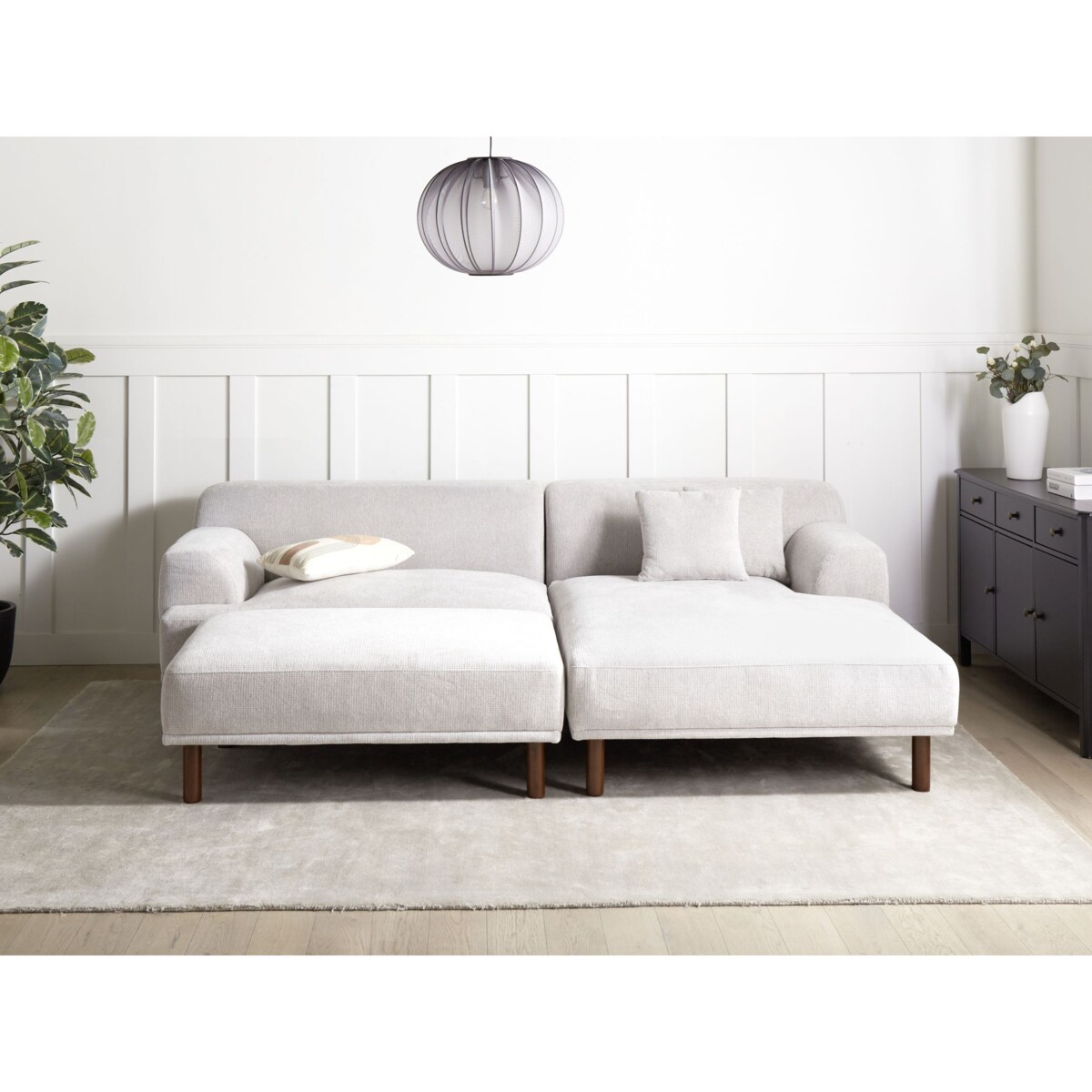 Sofa narożna lewostronna z otomaną HOLT Jasnoszary Lewostronny