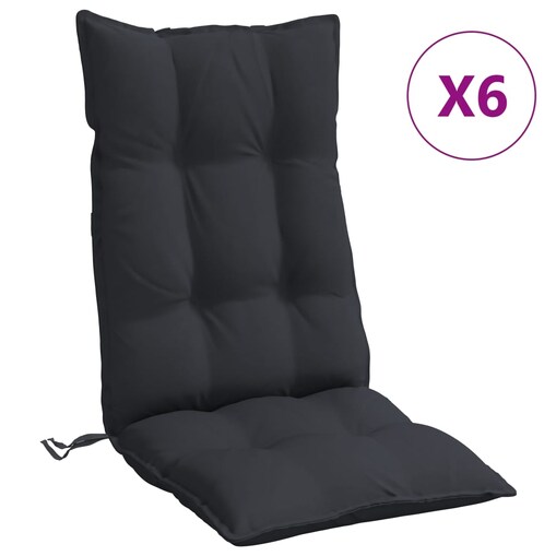 vidaXL Poduszki na krzesła z wysokim oparciem, 6 szt., czarne, Oxford