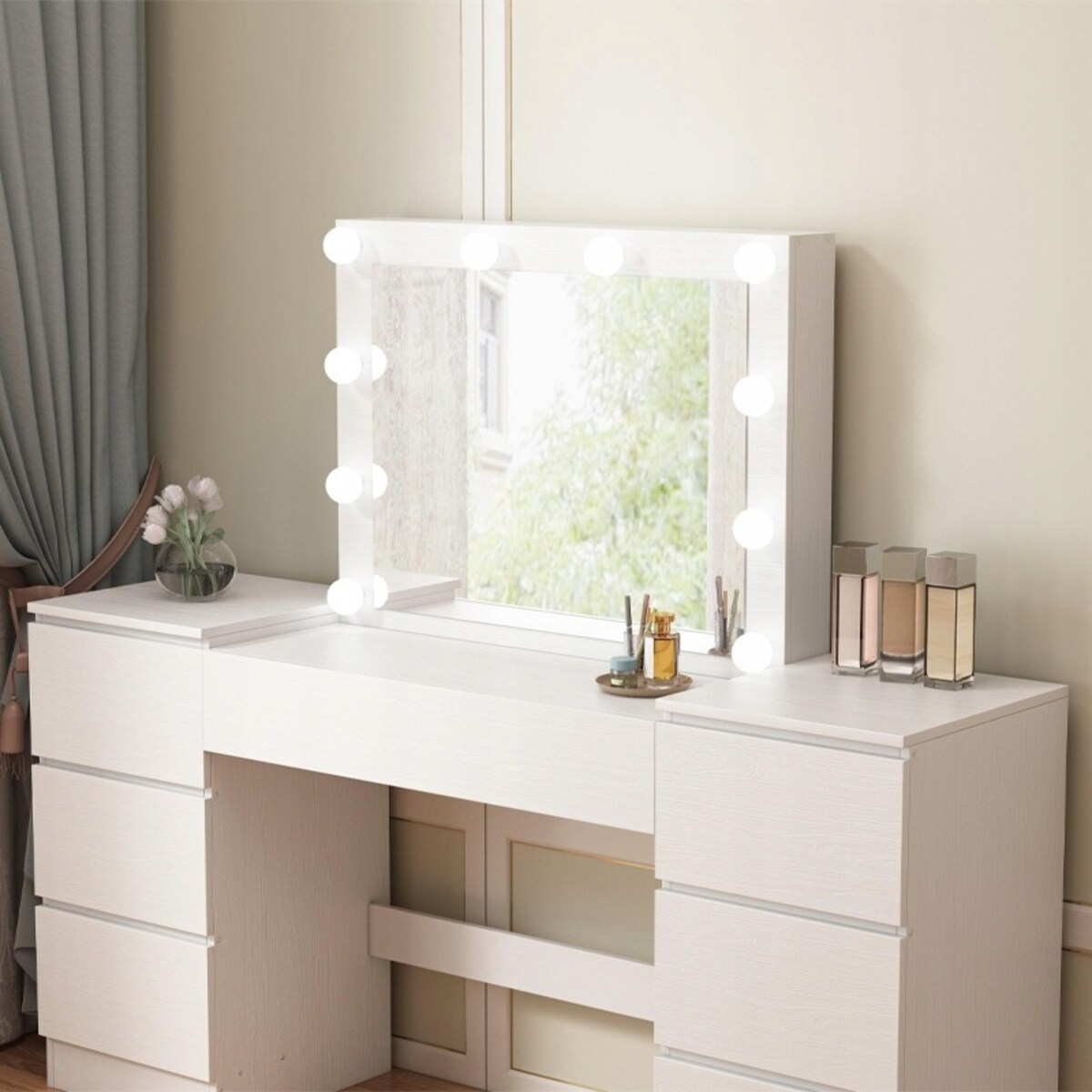 Toaletka z lustrem z szufladami biała do makijażu glamour nowoczesna loft