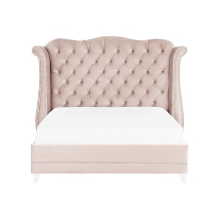 Łóżko welurowe 160 x 200 cm pastelowy róż AYETTE