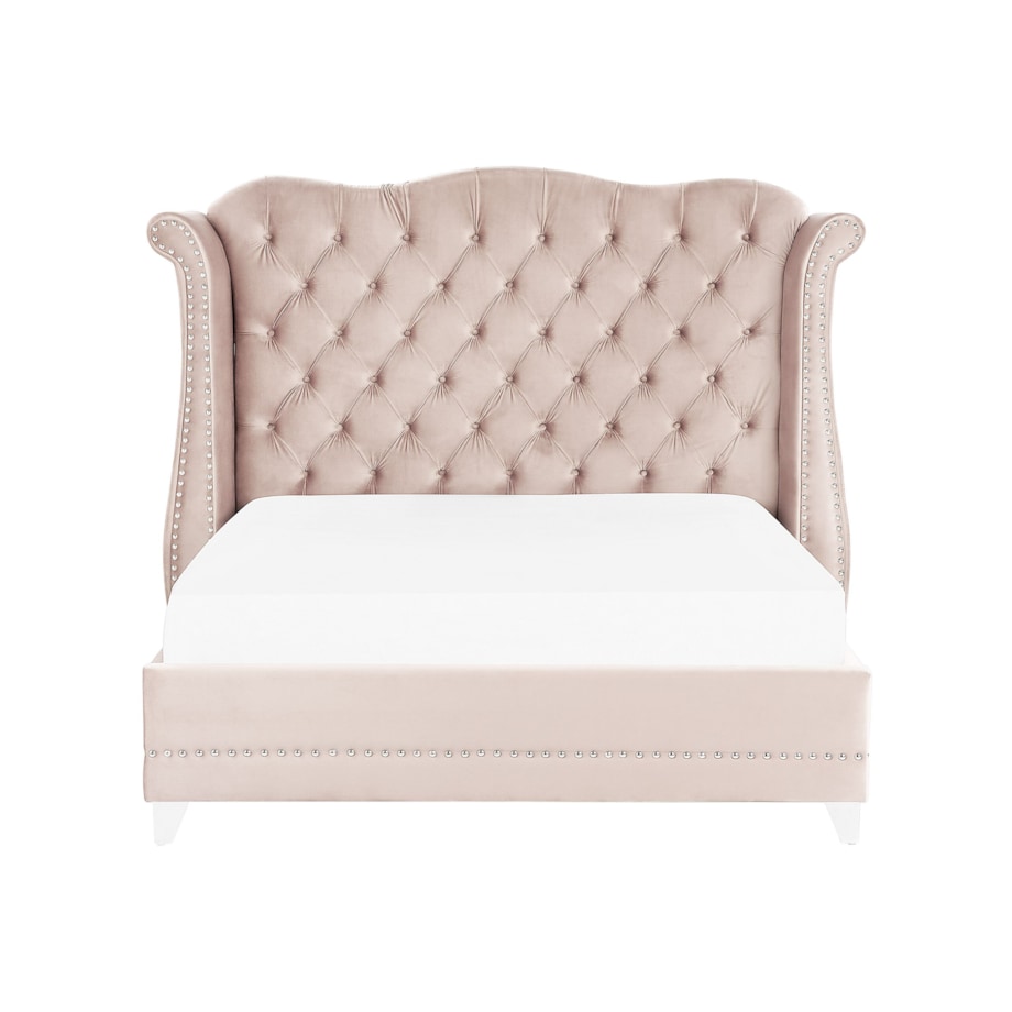 Łóżko welurowe 160 x 200 cm pastelowy róż AYETTE