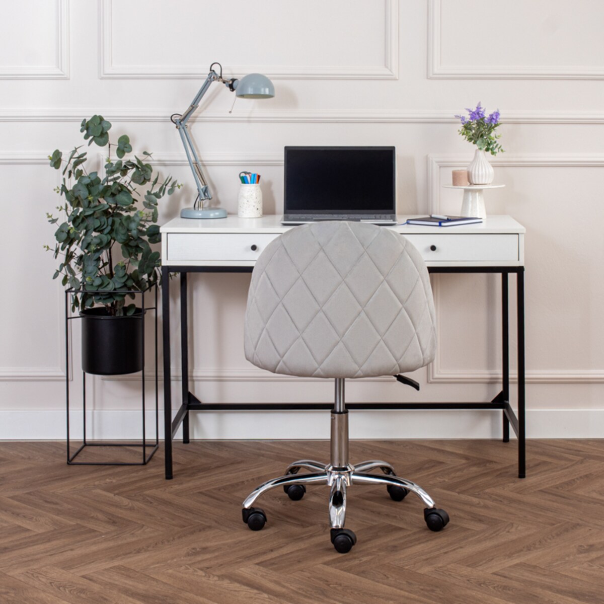 Fotel biurowy welurowy nowoczesny szary