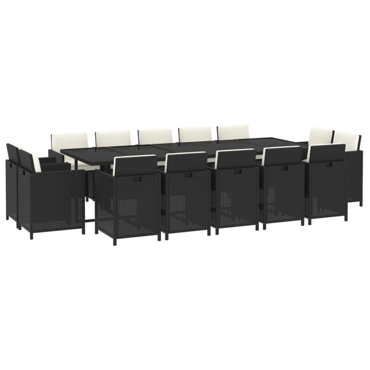 vidaXL 15-cz. zestaw mebli ogrodowych z poduszkami, polirattan, czarny