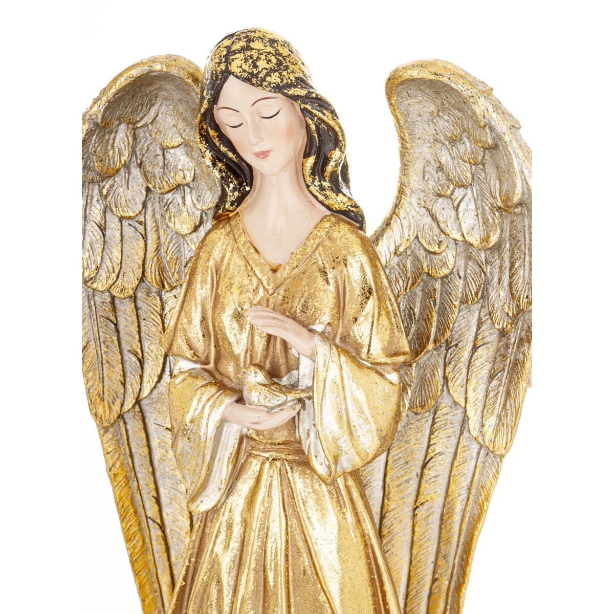 Dekoracja - anioł 46x16x12 cm ANGHEL-6 w złotej sukni z ptaszkiem