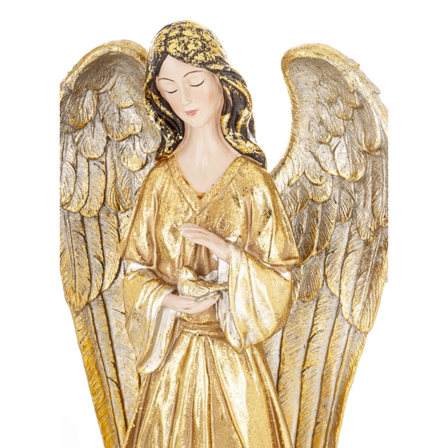 Dekoracja - anioł 46x16x12 cm ANGHEL-6 w złotej sukni z ptaszkiem