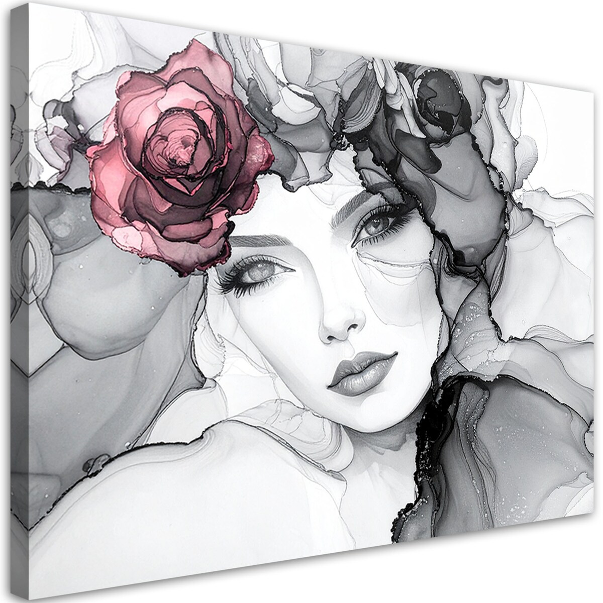 Obraz do salonu sypialni, Portret Kobieta z kwiatami na głowie 120x80