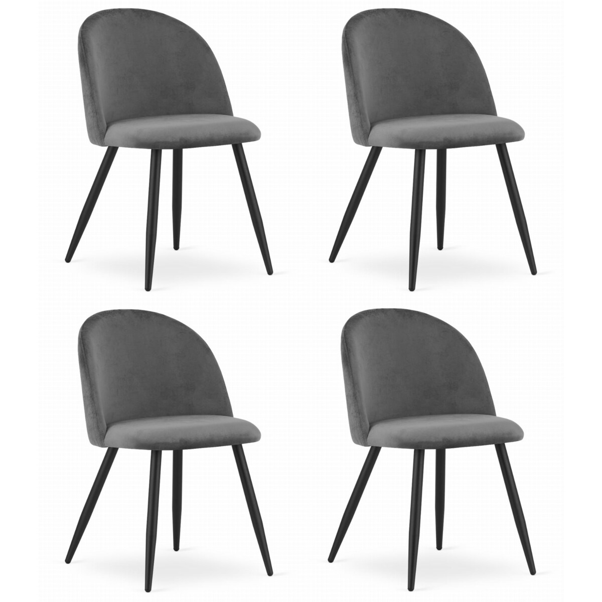 Krzesło Do Jadalni Kuchni Salonu Bello - Aksamit Ciemnoszare / Nogi Czarne X 4