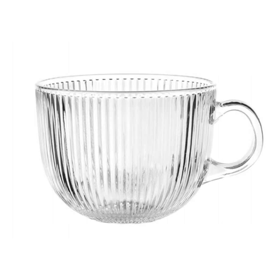 SZKLANKA KUBEK DUŻA w paski plisy 510 ml szkło filiżanka 6szt na napoje