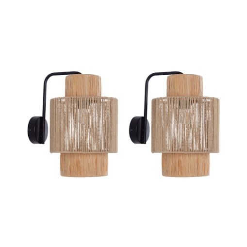 Zestaw 2 lamp ściennych rafia naturalny JAMMA