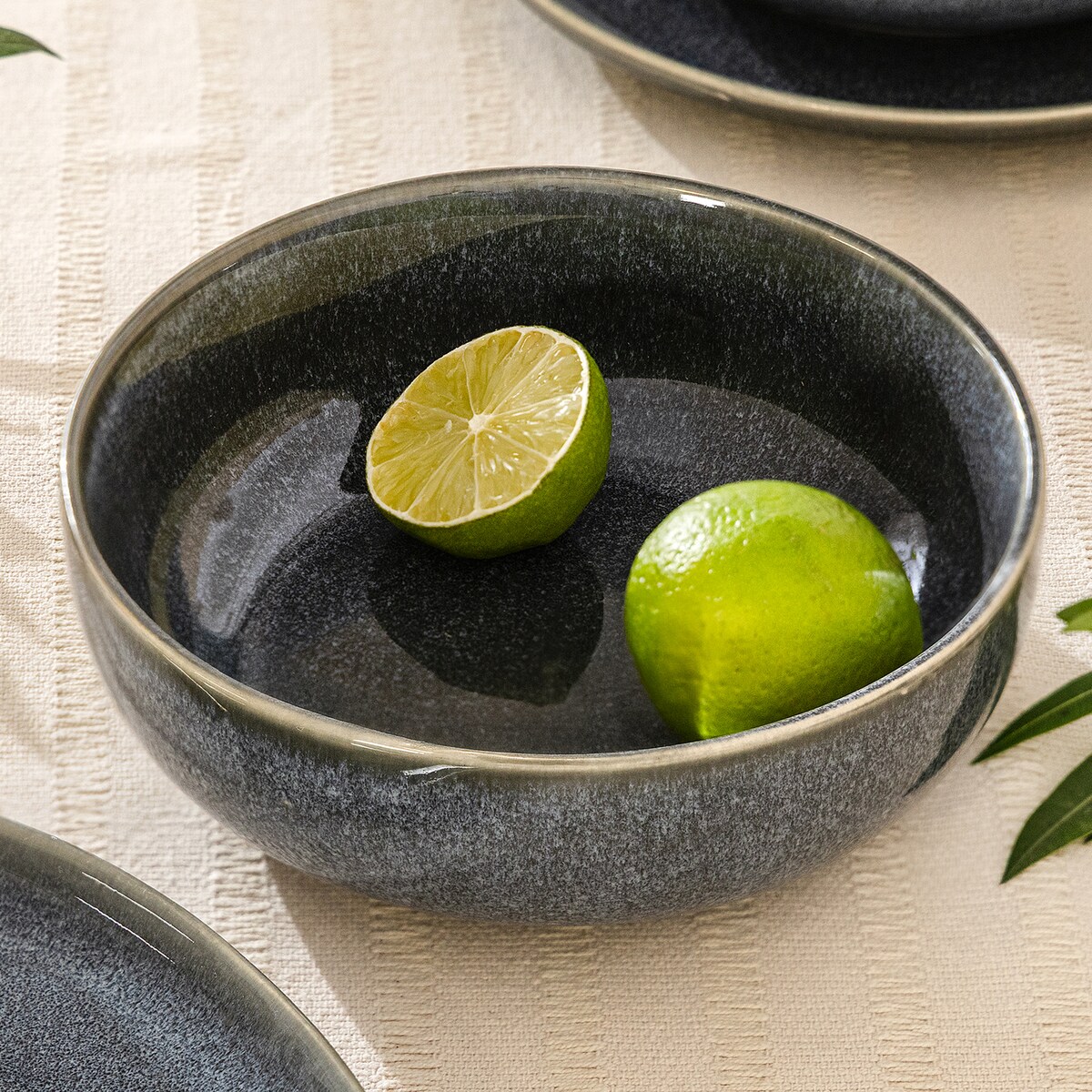 EDA Zestaw śniadaniowy 6 os. (12 el.), niebieski/szary/beżowy