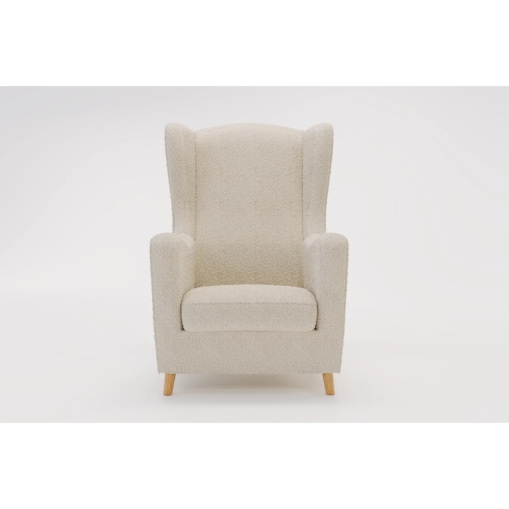 Fotel uszak Skandica AGNETA w tkaninie boucle / nóżki naturalne