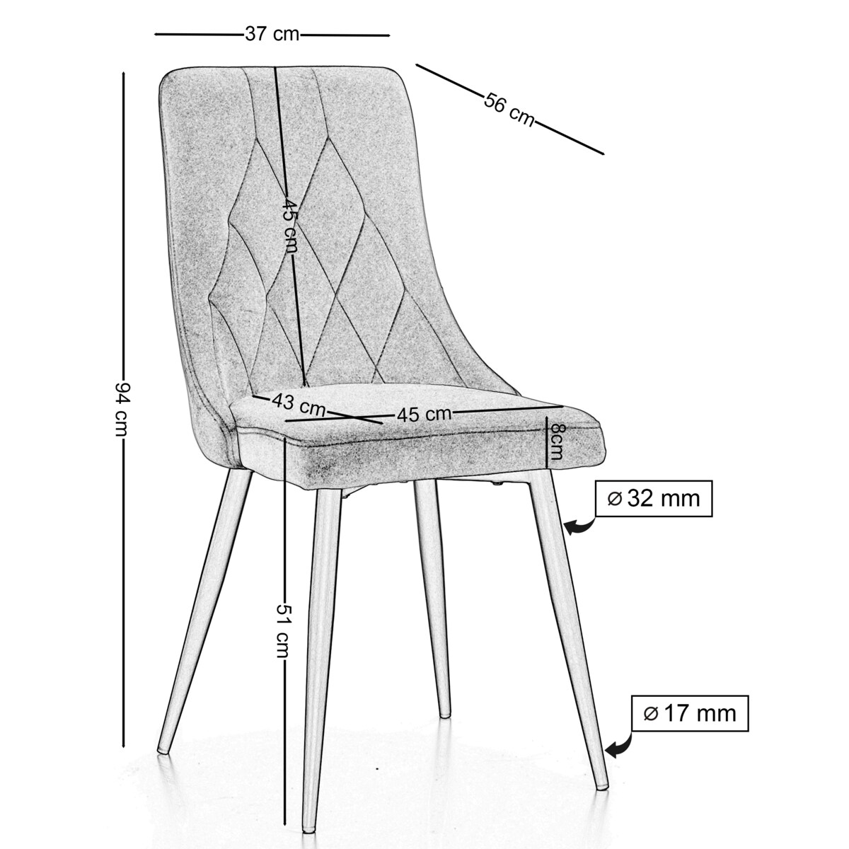 Krzesło tapicerowane welurowe do salonu jadalni CAREN szare
