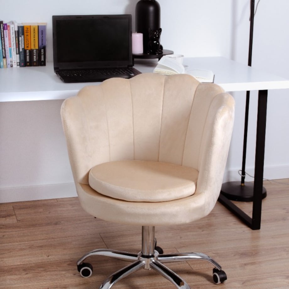Fotel biurowy krzesło obrotowe muszelka regulowane welurowe