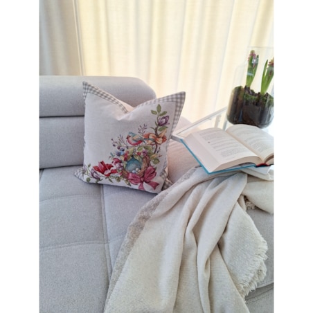 Poszewka Na Poduszkę Jasiek 45X45 Cm Żakardowa Dekoracyjna Ozdobna Wielkanocna Z Ptaszkiem