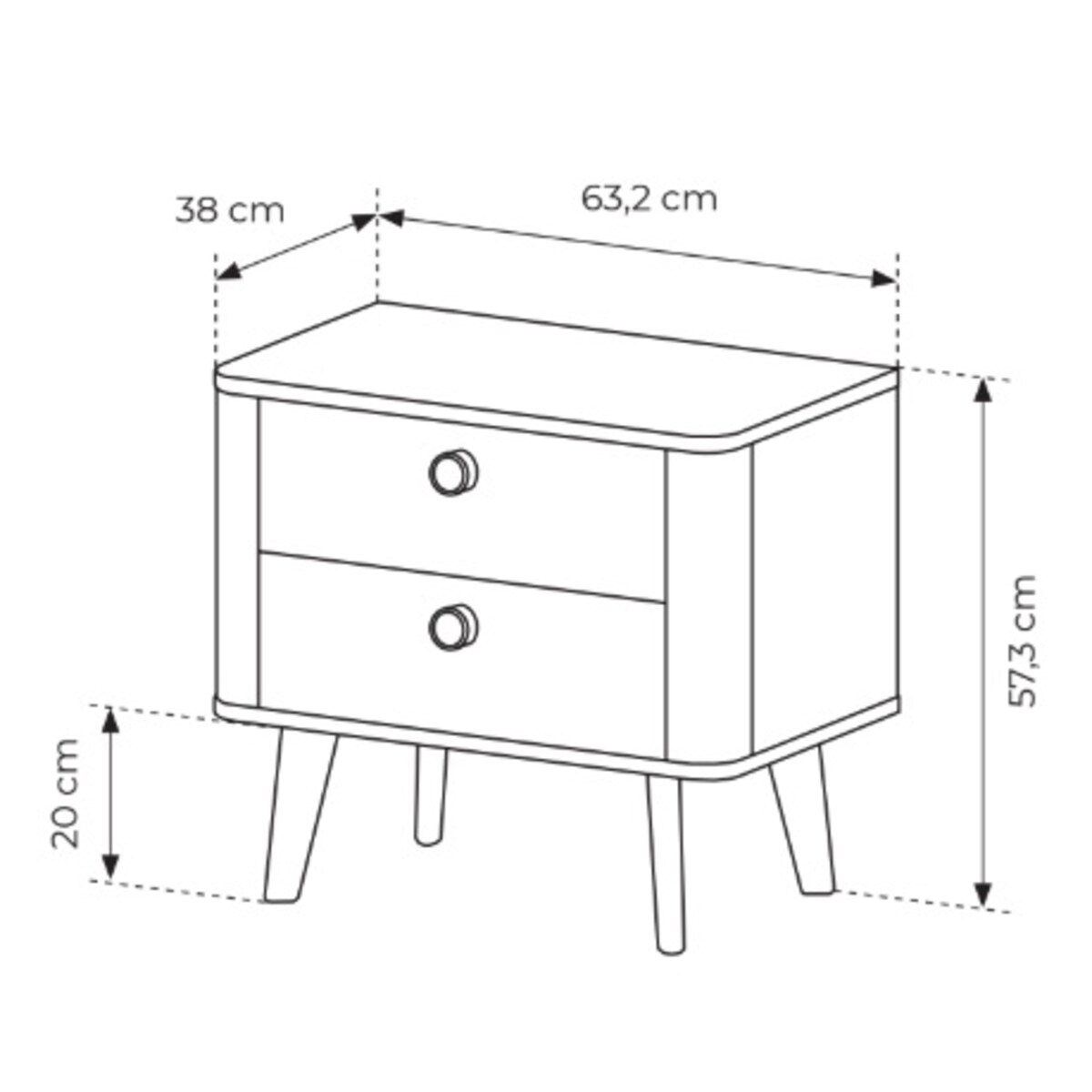 Szafka nocna KIKI 2S na drewnianych nóżkach