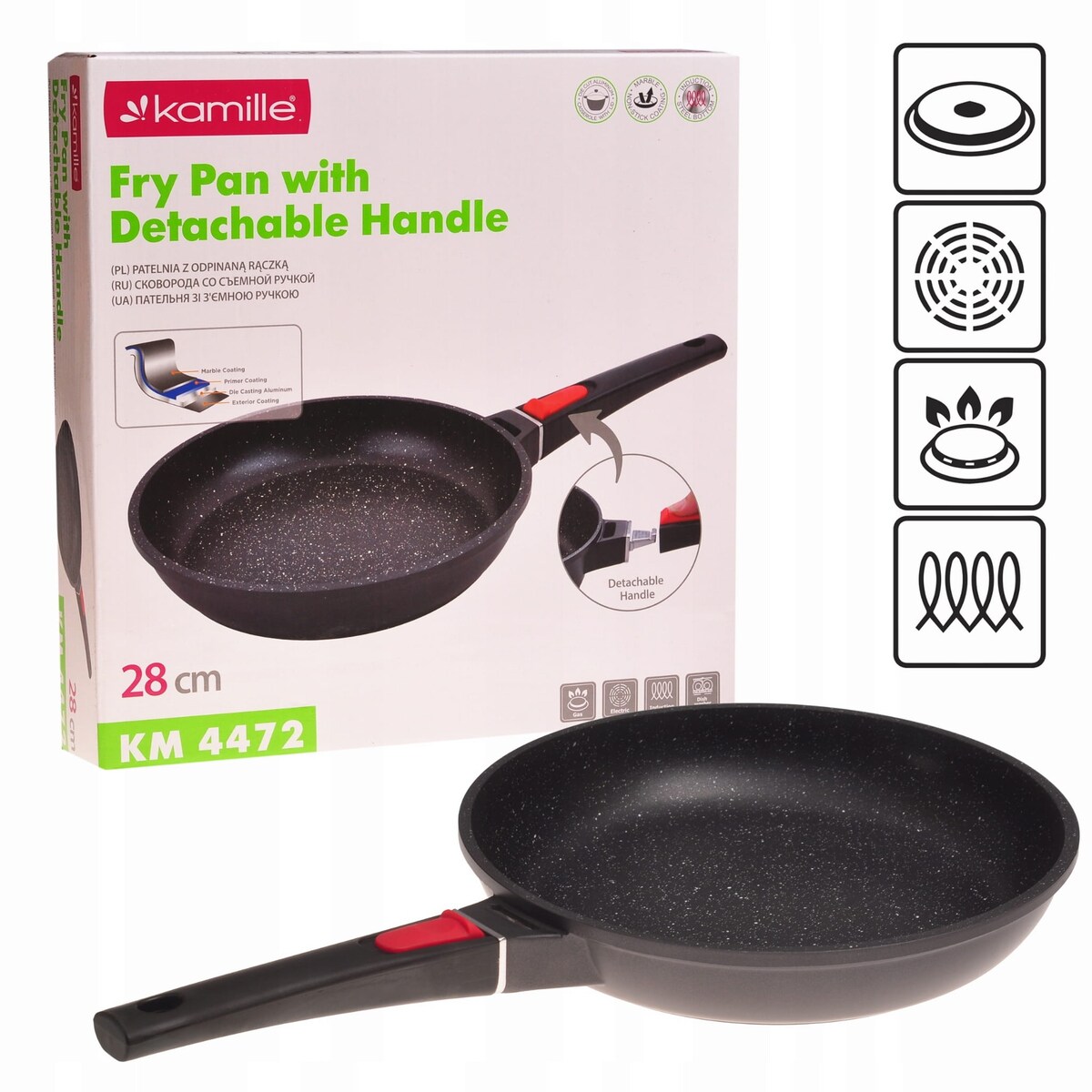 Patelnia marmurowa z odpinaną rączką uchwytem 28cm KAMILLE