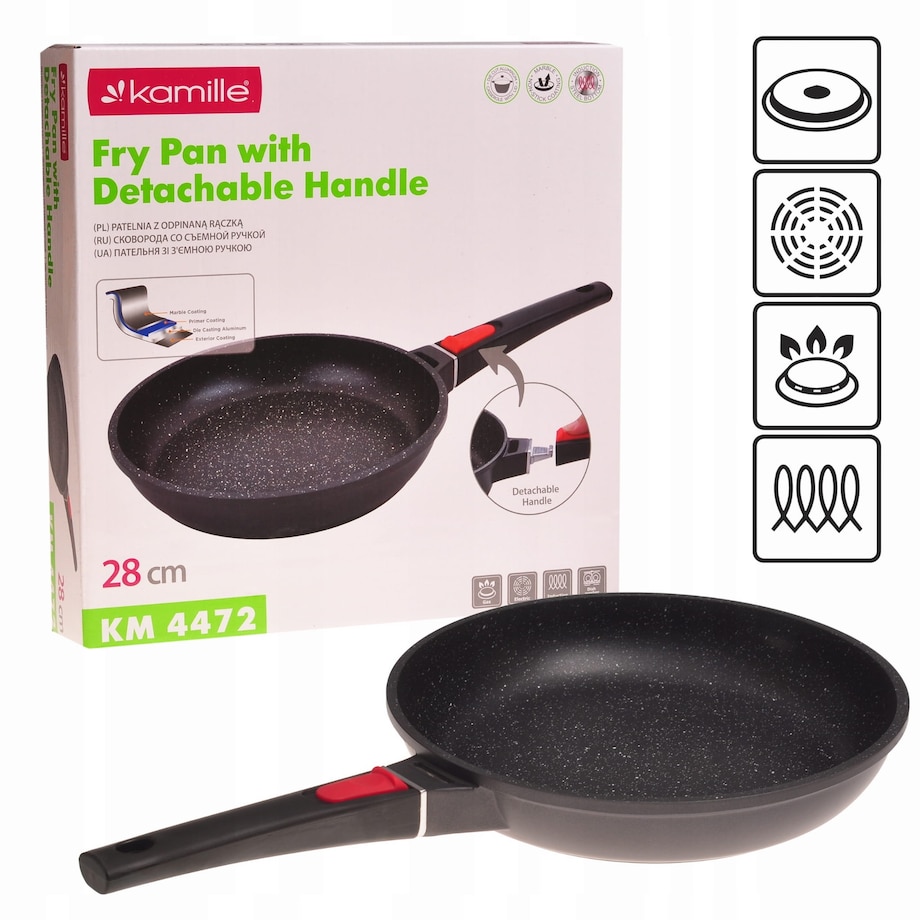 Patelnia marmurowa z odpinaną rączką uchwytem 28cm KAMILLE