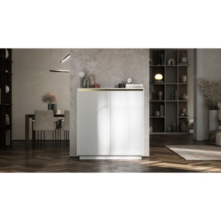 Nowoczesna Komoda Glamour Szafka RTV Biały MAT ryflowane fronty 110,8 cm