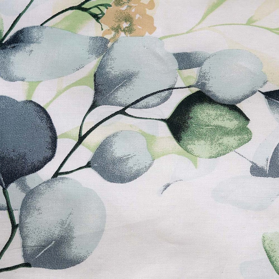 Pościel bawełniana 140x200 Silva biała z subtelnym wzorem zielonych i niebieskich liści, Cottonlove