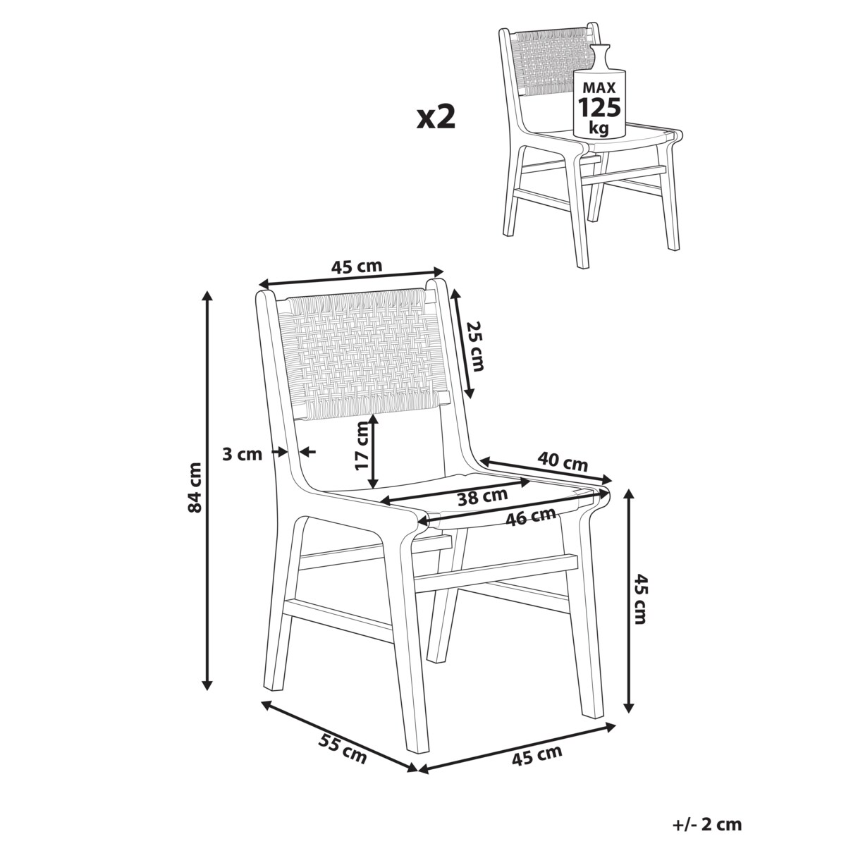 Zestaw 2 krzeseł do jadalni OZELLA Drewno Brązowy/ beżowy