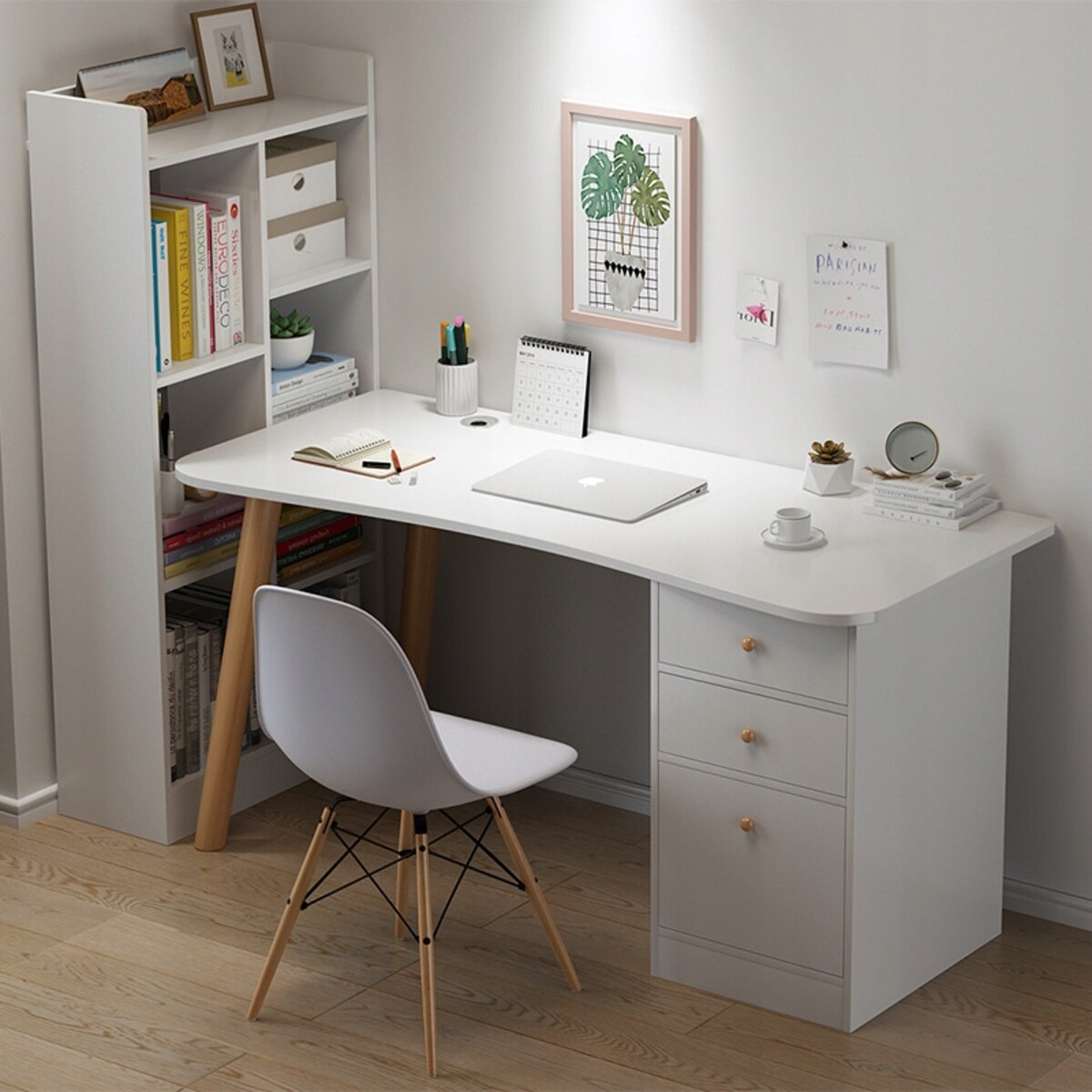 Biurko Komputerowe Do Domu Biura Szuflady Białe Stolik 100 Cm Regał Loft