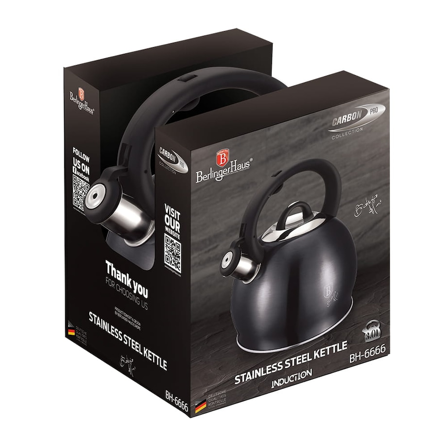 Czajnik stalowy z gwizdkiem 3.0L indukcja BERLINGER HAUS Carbon Pro