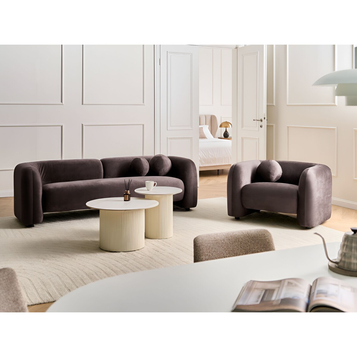 Sofa dla 3 osób LEIREN Welur Ciemnobrązowy