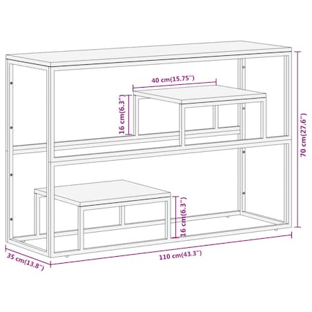vidaXL Stolik konsolowy, srebrny, stal nierdzewna i drewno akacjowe
